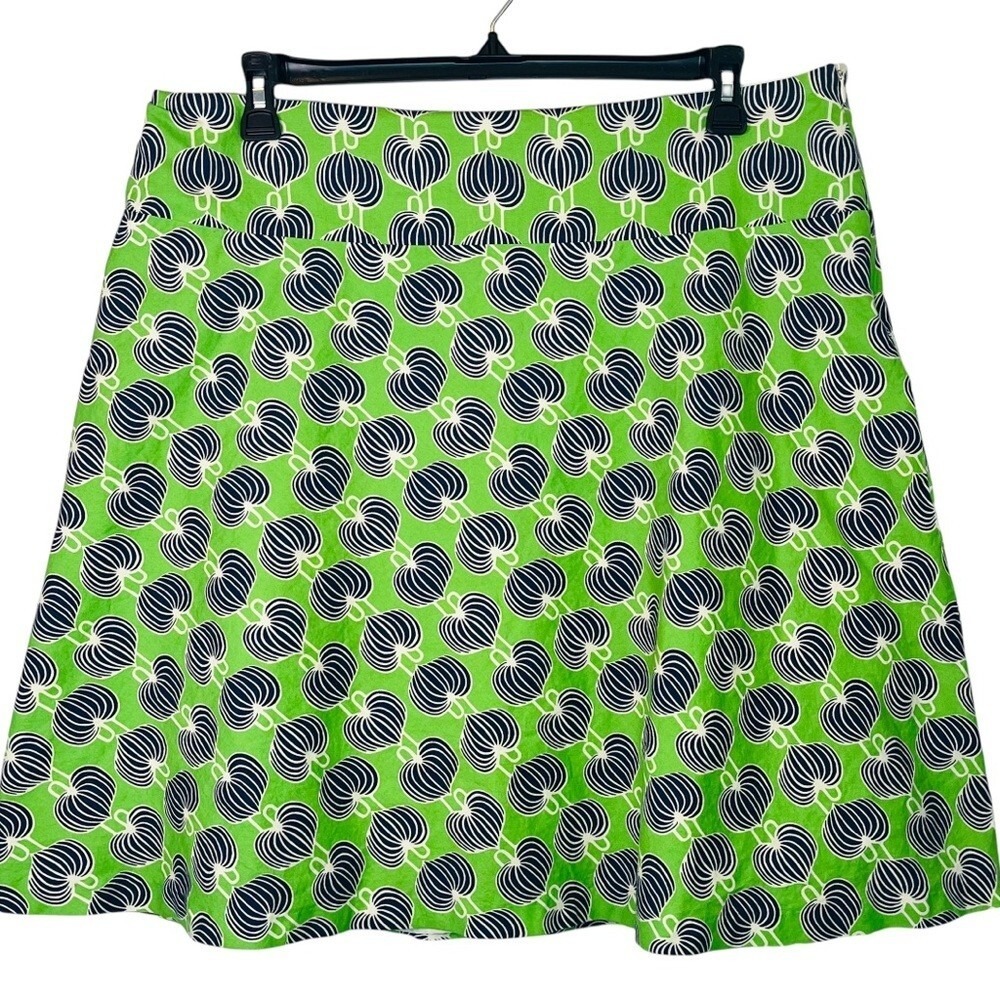 Sevier‎ Skirts Green Navy Blue Abstract Leaf Print A-Line Skirt Custom Lined XL
